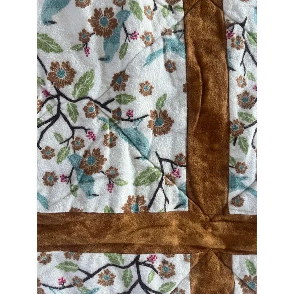Handmade Reversible Patchwork Quilt Tropical Bird Floral Brown Pink 48